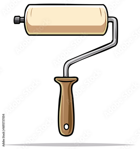 A clean cartoon illustration of a paint roller tool used for decorating and home improvement.