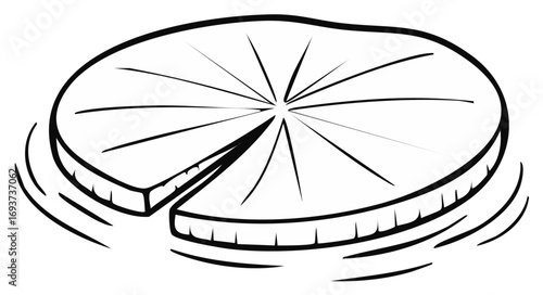 Lily pad floating on water surface in outline illustration style in black and white minimal design