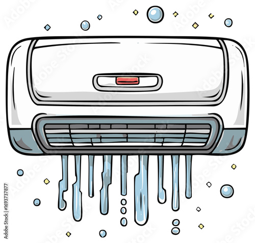 Cartoon Air Conditioner Unit with Dripping Condensation and Bubbles
