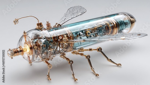 Mechanical insect, glass, gold