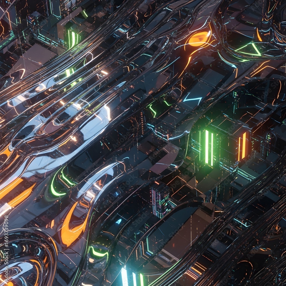 Naklejka premium Digital science research explores a dark cyberspace pattern in abstract fractal realms