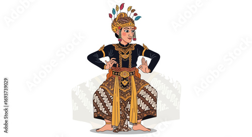 Traditional Indonesian Dancer in Ornate Cultural Costume Illustration