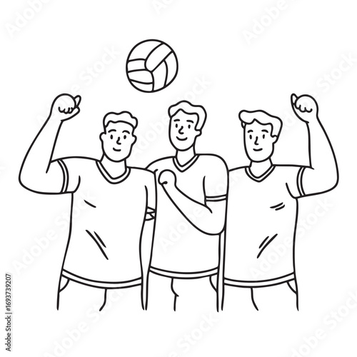 A group of players celebrating a point in volleyball