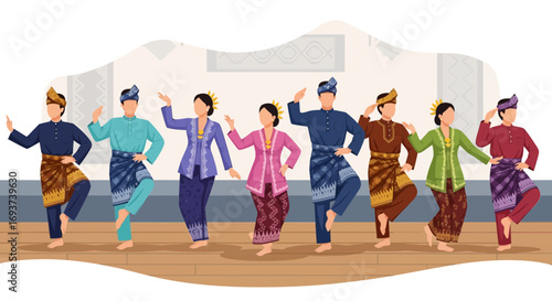 Diverse Group Performing Traditional Folk Dance in Cultural Attire Illustration