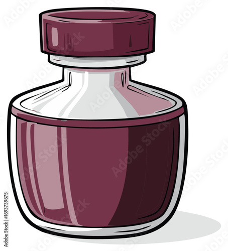 Crimson Ink Bottle with Dark Cap and White Labeling Area