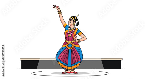 Vibrant Illustration of Traditional Indian Classical Dancer on Stage