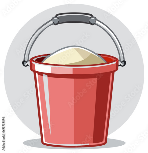 Cartoon Illustration of a Red Bucket Filled with Sand