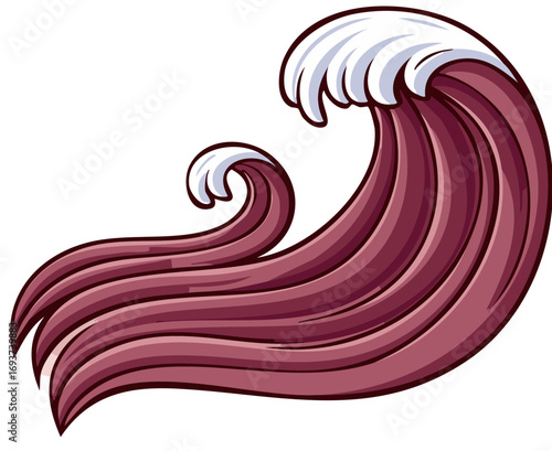 Stylized Illustration of a Large Wave with White Foam Crest