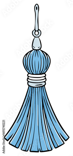 Hand drawn cartoon illustration of a light blue decorative tassel for curtains or fashion accessories