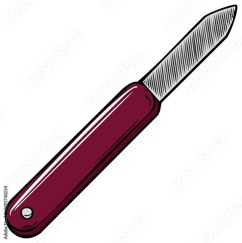 Classic Burgundy Pocket Knife Illustration with Short Blade and Handle