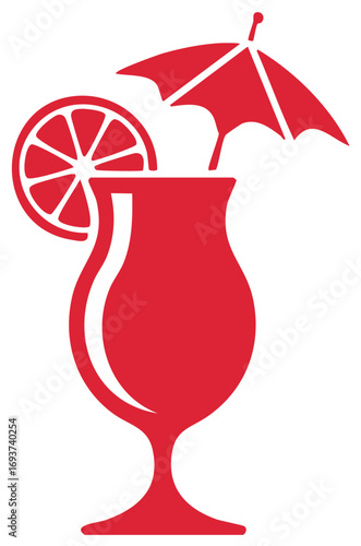 Vibrant red cocktail glass icon with citrus slice and decorative umbrella perfect for summer celebration design