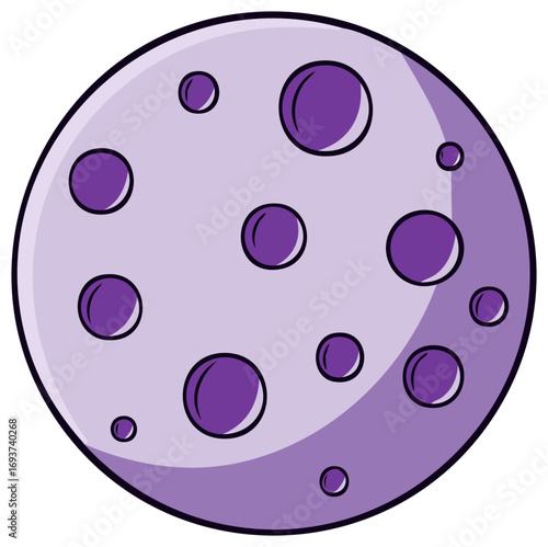 Cartoon Style Vector Illustration of a Full Moon with Impact Craters, Featuring Shading