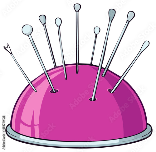 Pink Pincushion with Sewing Pins, Illustration