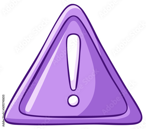 Cartoon purple warning symbol of a triangle with an exclamation mark in the middle