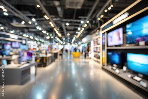 Blurred interior of an electronics store (2)