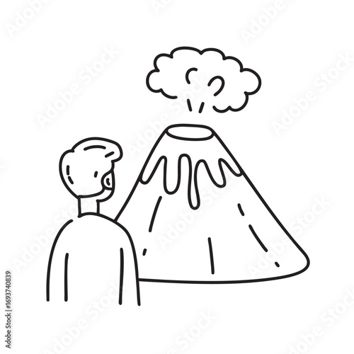 A person observing a volcano from a safe distance
