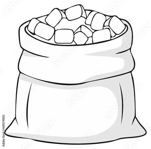 Illustration of an open sack filled with ice cubes