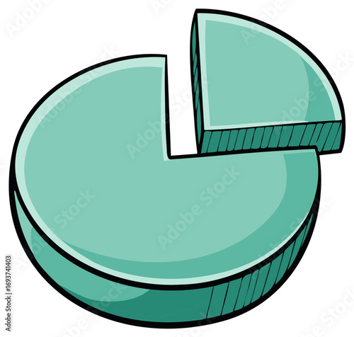 Teal Pie Chart Segment Isolated on White Represents Data Analysis and Proportional Growth