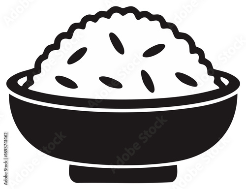 Simple black icon of a bowl filled with cooked rice a fundamental food staple and meal