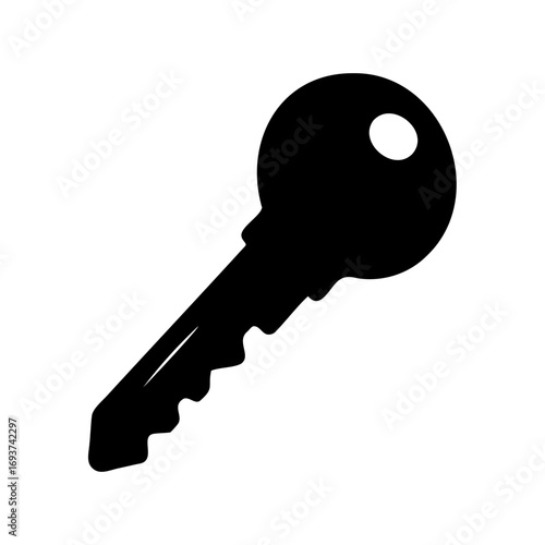 A simple black key illustration, representing security and access control systems