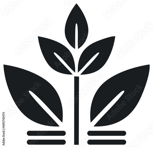 Simple graphic plant icon illustrating growth, education, nature, and sustainable development.