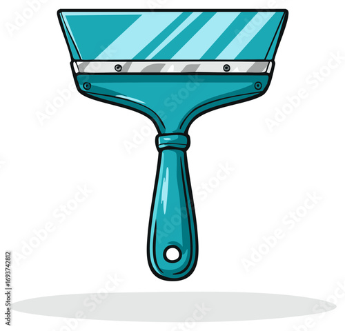 Vibrant teal squeegee cartoon graphic for window and glass cleaning tasks