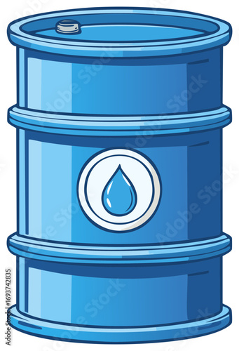 Blue liquid barrel, water storage container, water droplet icon, industrial reservoir