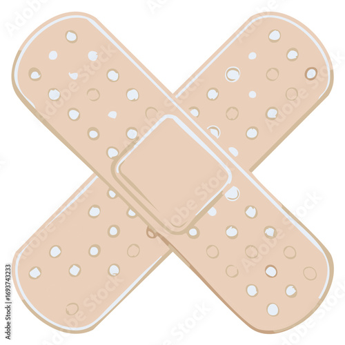 Two Adhesive Bandages Crossed in a Medical Symbol Isolated on White