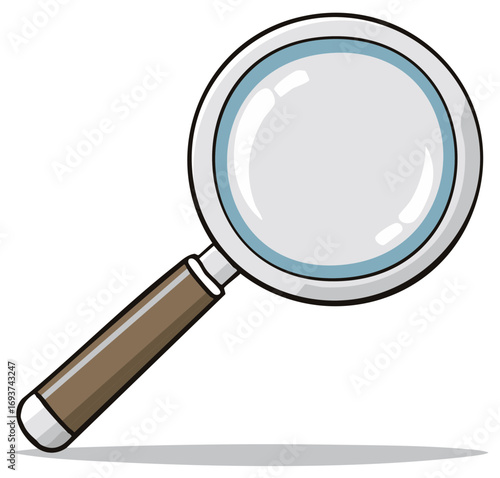 Magnifying glass with a brown handle and a polished metal frame on a white background