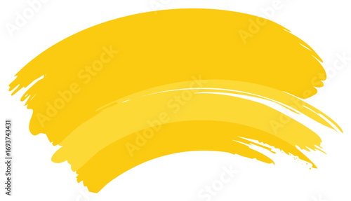 Dynamic yellow paint smear illustration with layered arc brush strokes