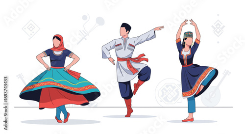 People Performing Traditional Folk Dances in Colorful Ethnic Costumes