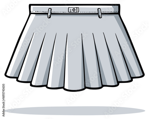 Pleated Skirt Sketch with Belt Loops and Buckle Front View, Casual Clothing