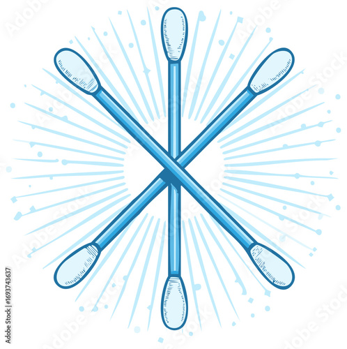 Blue Cotton Swabs Forming Geometric Design with Rays Emanating Outwards