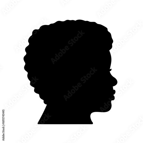 Silhouette of a Person with Afro Hairstyle, Profile View, Isolated on White