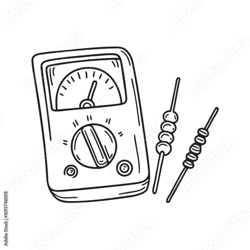 A voltmeter beside a resistor