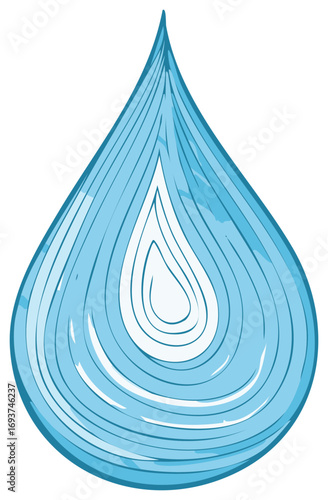 Light Blue Water Drop with Lines Creating a Ripple Effect Cartoon Illustration