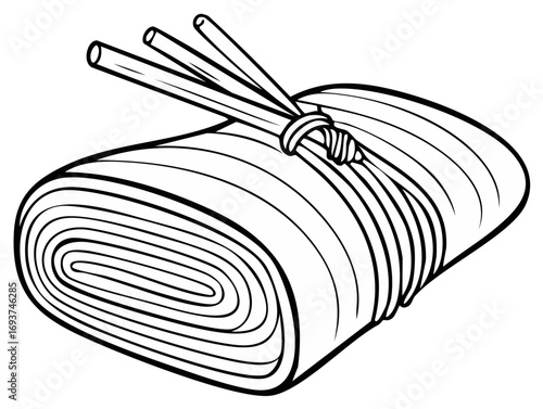 Roll of Matzah Line Art Illustration, Tied with Straw Bundle for Jewish Passover