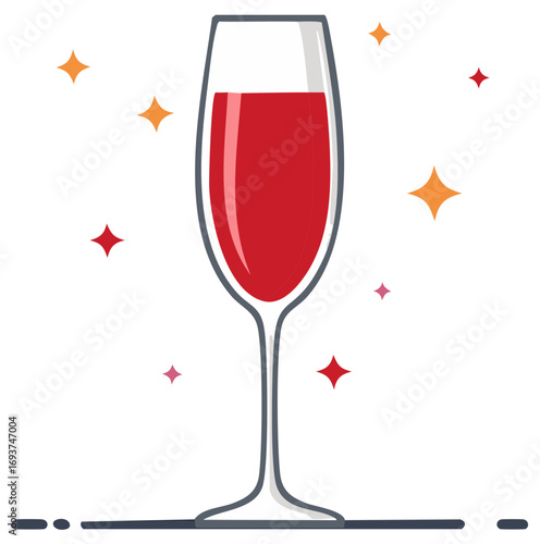 A single glass of red wine with sparkling stars around it symbolizing celebration or festivity