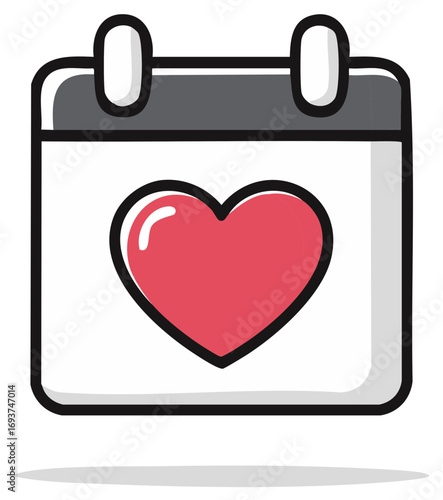 Date reminder calendar with a prominent red heart for wedding anniversary or valentines day