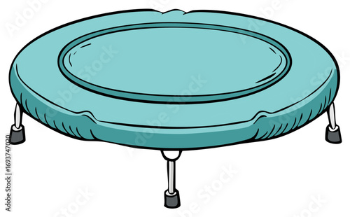 Cartoon illustration of a teal mini trampoline for fitness and exercise