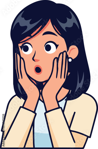 Shocked Woman with Hands on Cheeks Expressing Surprise and Amazement in a Digital Portrait