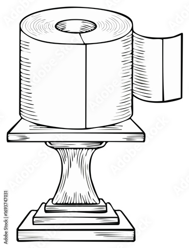 Humorous sketch of toilet paper roll on a decorative pedestal suggesting its newfound importance or value in a pandemic.