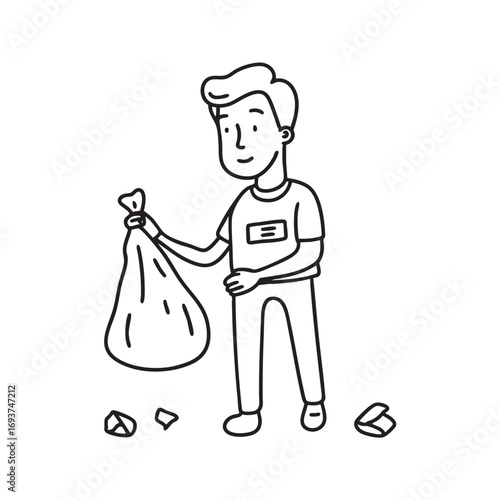A volunteer cleaning up trash along a roadside