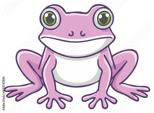 Cartoon illustration of a cute pink frog with large eyes