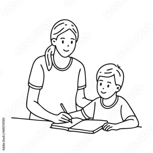 A volunteer helping children with schoolwork