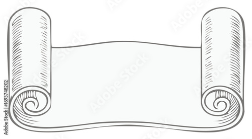 Hand-drawn scroll paper banner, vintage parchment for messages or titles