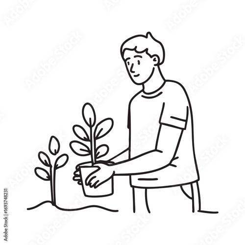 A volunteer planting trees in a public park