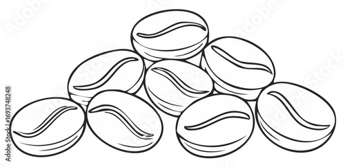 Simple black and white line art drawing of a pile of coffee beans vector illustration