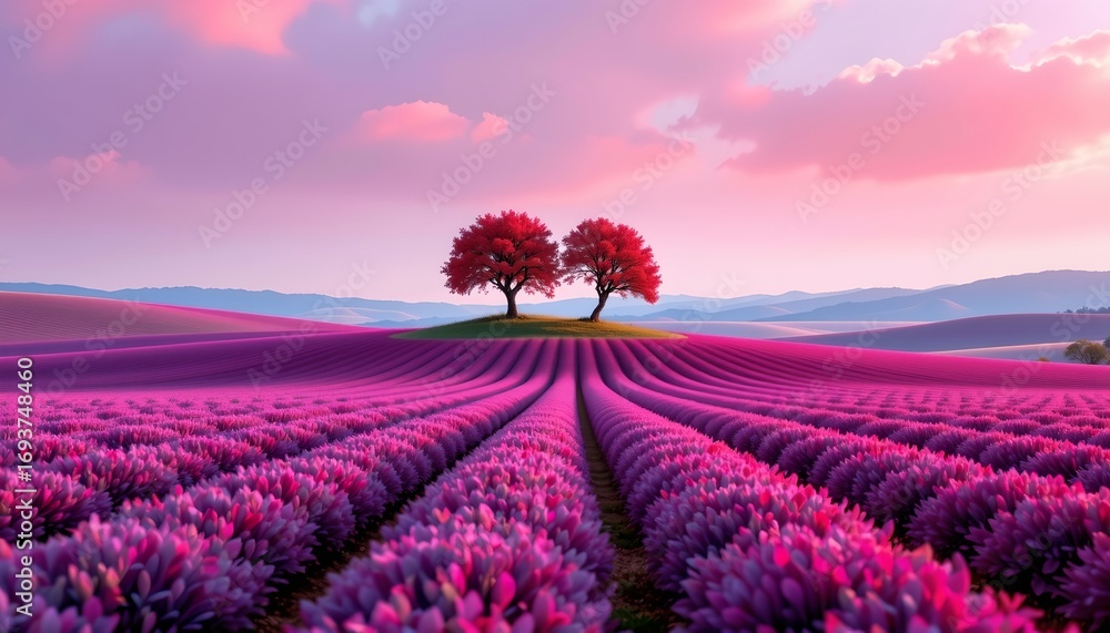 Fototapeta premium Dreamy Sunset Over Colorful Rolling Fields