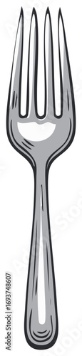 Stylized Silver Fork Cutlery Illustration Utensil Dining Flatware Tableware Kitchenware